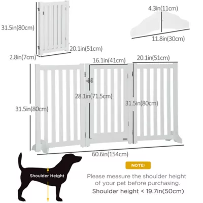 PawHut 3-Panel Foldable Dog Gate with Feet - Image 3