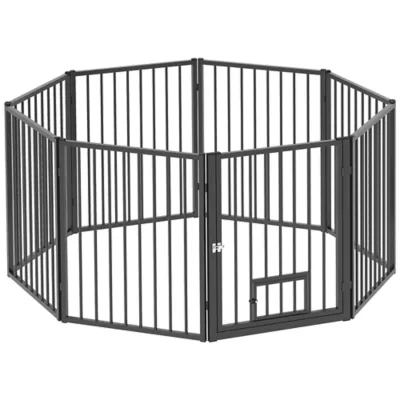 PawHut 8 Panels Dog Playpen, Foldable Portable Pet Playpen with Door, 30"H - Image 1