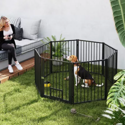 PawHut 8 Panels Dog Playpen, Foldable Portable Pet Playpen with Door, 30"H - Image 2