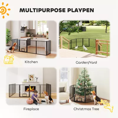 PawHut 8 Panels Dog Playpen, Foldable Portable Pet Playpen with Door, 30"H - Image 4