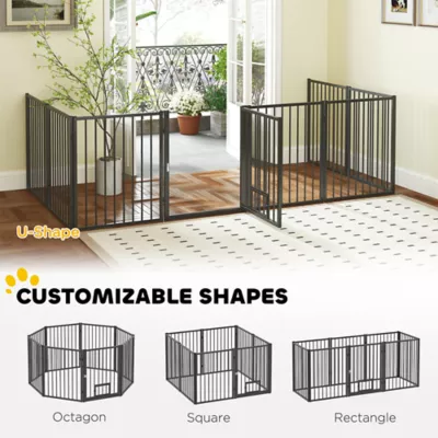 PawHut 8 Panels Dog Playpen, Foldable Portable Pet Playpen with Door, 30"H - Image 5