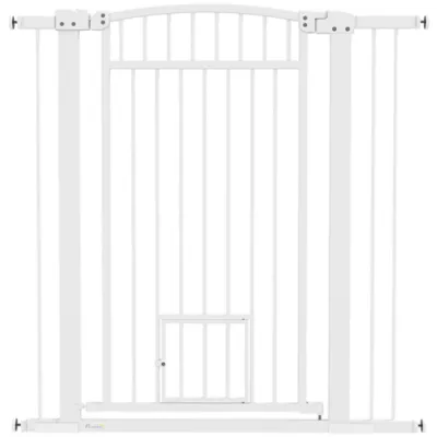 PawHut 30"-41" Wide Pet Gate with Small Door, 42" H with 3-Inch and 5.5-Inch Extension Kit - Image 1