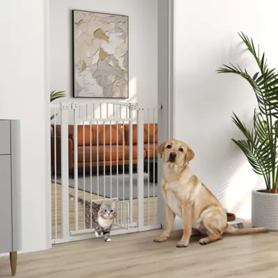 PawHut 30"-41" Wide Pet Gate with Small Door, 42" H with 3-Inch and 5.5-Inch Extension Kit - Image 2