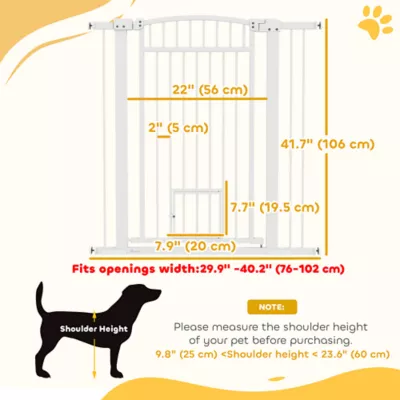 PawHut 30"-41" Wide Pet Gate with Small Door, 42" H with 3-Inch and 5.5-Inch Extension Kit - Image 3