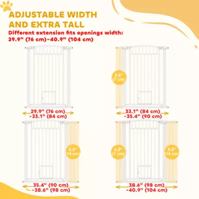 PawHut 30"-41" Wide Pet Gate with Small Door, 42" H with 3-Inch and 5.5-Inch Extension Kit - Image 4