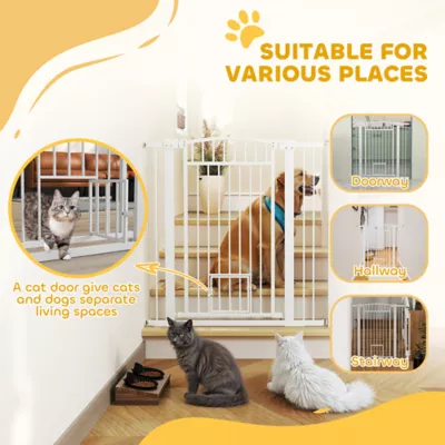 PawHut 30"-41" Wide Pet Gate with Small Door, 42" H with 3-Inch and 5.5-Inch Extension Kit - Image 7