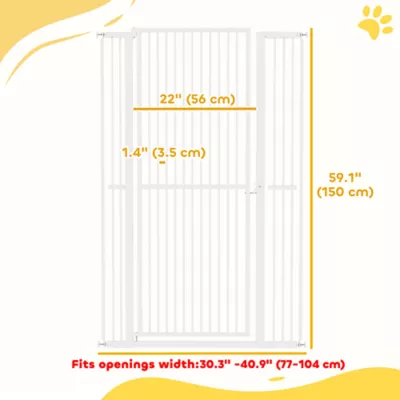 PawHut 59" Extra Tall Pet Gate, 30"-41"W with 2.8" and 5.5" Extensions - Image 3