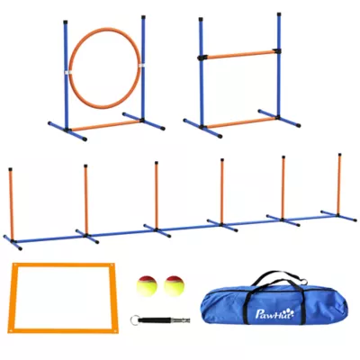PawHut Dog Agility Training Equipment w/ Weave Poles, Adjustable Hurdle, Jump Ring, Pause Box, Balls - Image 1