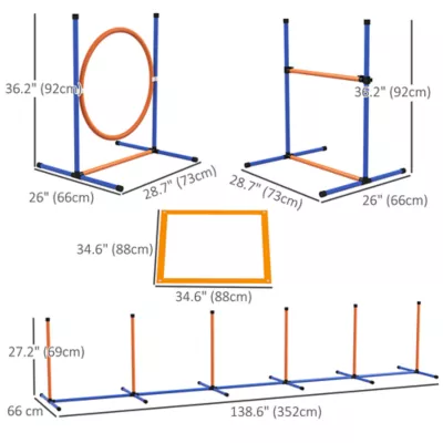 PawHut Dog Agility Training Equipment w/ Weave Poles, Adjustable Hurdle, Jump Ring, Pause Box, Balls - Image 3