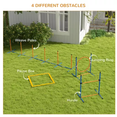 PawHut Dog Agility Training Equipment w/ Weave Poles, Adjustable Hurdle, Jump Ring, Pause Box, Balls - Image 5