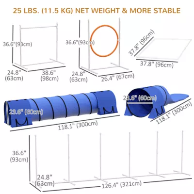 PawHut 7 Pcs Dog Agility Kit w/ Tunnels, Weave Poles, Adjustable Hurdles, Jump Ring, Pause Box, Ball - Image 3