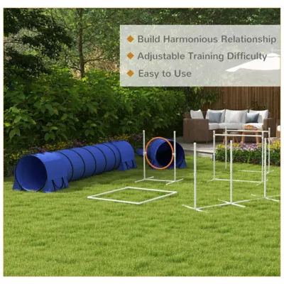 PawHut 7 Pcs Dog Agility Kit w/ Tunnels, Weave Poles, Adjustable Hurdles, Jump Ring, Pause Box, Ball - Image 6