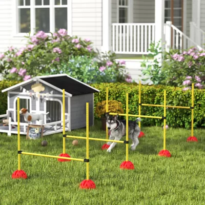 PawHut Dog Agility Training Equipment, 4 PCS Obstacle Course with Height Adjustable Jump Hurdle &Bag - Image 2
