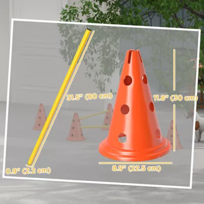 PawHut Dog Agility Hurdle Cone Set, Adjustable Obstacle Course Equipment with 6 Cones & 6 Poles,Bag - Image 3
