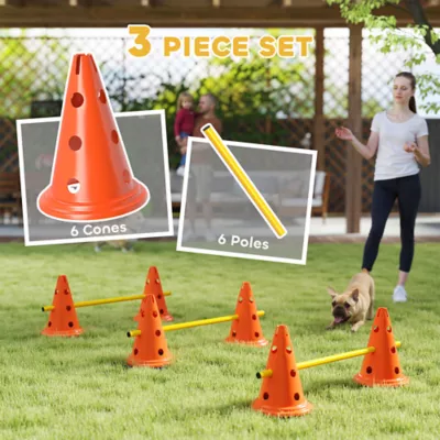 PawHut Dog Agility Hurdle Cone Set, Adjustable Obstacle Course Equipment with 6 Cones & 6 Poles,Bag - Image 4