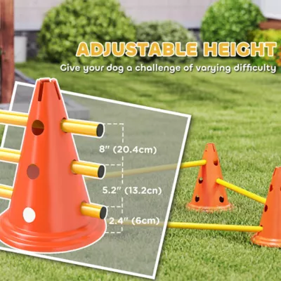 PawHut Dog Agility Hurdle Cone Set, Adjustable Obstacle Course Equipment with 6 Cones & 6 Poles,Bag - Image 6