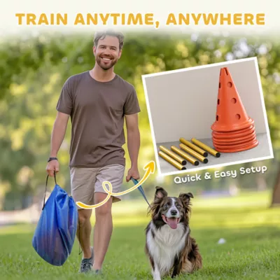 PawHut Dog Agility Hurdle Cone Set, Adjustable Obstacle Course Equipment with 6 Cones & 6 Poles,Bag - Image 7
