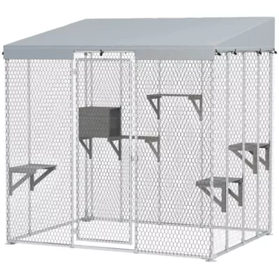 PawHut 79" L Galvanized Steel Catio Outdoor Cat Enclosure w/ Waterproof Canopy - Image 1