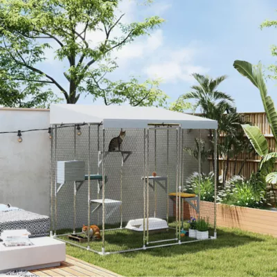 PawHut 79" L Galvanized Steel Catio Outdoor Cat Enclosure w/ Waterproof Canopy - Image 2