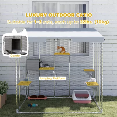 PawHut 79" L Galvanized Steel Catio Outdoor Cat Enclosure w/ Waterproof Canopy - Image 4