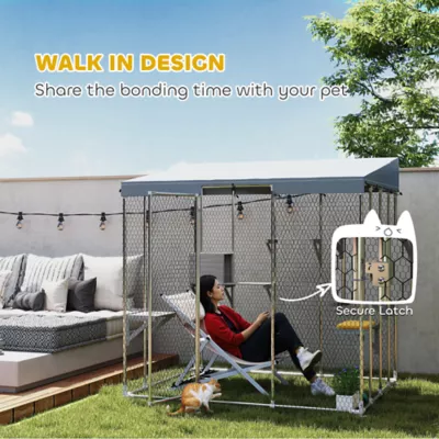 PawHut 79" L Galvanized Steel Catio Outdoor Cat Enclosure w/ Waterproof Canopy - Image 5