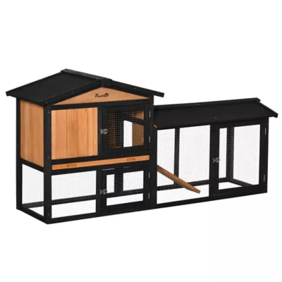 PawHut 69"L Wooden Rabbit Hutch Pet Playpen Bunny House Enclosure with Run Box, Slide-out Tray, Ramp - Image 1