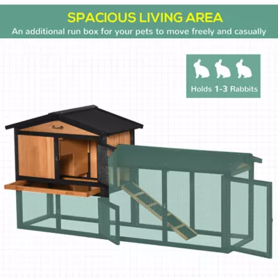PawHut 69"L Wooden Rabbit Hutch Pet Playpen Bunny House Enclosure with Run Box, Slide-out Tray, Ramp - Image 4