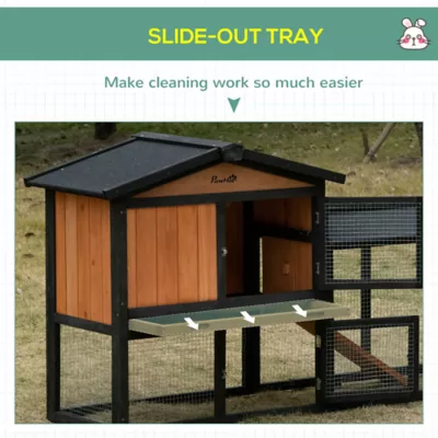 PawHut 69"L Wooden Rabbit Hutch Pet Playpen Bunny House Enclosure with Run Box, Slide-out Tray, Ramp - Image 5