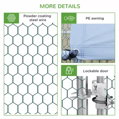 PawHut 9.8' x 26.2' x 6.6' Chicken Coop Cage, Outdoor Hen House w/Cover & Lockable Door - Image 7