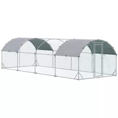 PawHut Galvanized Large Metal Chicken Coop Cage Walk-in Enclosure with Cover for Outdoors - Image 1