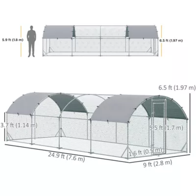 PawHut Galvanized Large Metal Chicken Coop Cage Walk-in Enclosure with Cover for Outdoors - Image 3