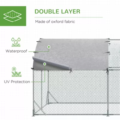 PawHut Galvanized Large Metal Chicken Coop Cage Walk-in Enclosure with Cover for Outdoors - Image 4