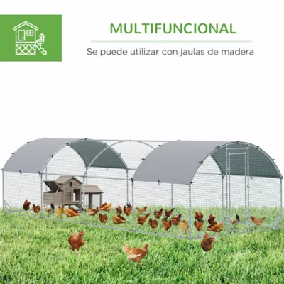 PawHut Galvanized Large Metal Chicken Coop Cage Walk-in Enclosure with Cover for Outdoors - Image 5