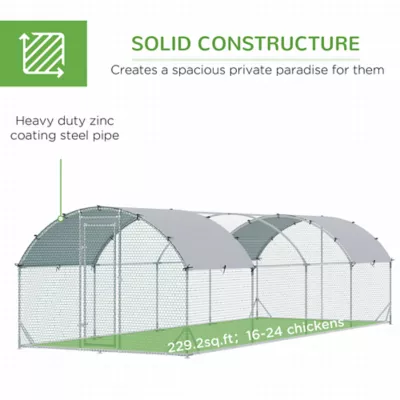 PawHut Galvanized Large Metal Chicken Coop Cage Walk-in Enclosure with Cover for Outdoors - Image 6