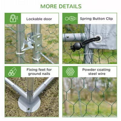 PawHut Galvanized Large Metal Chicken Coop Cage Walk-in Enclosure with Cover for Outdoors - Image 7
