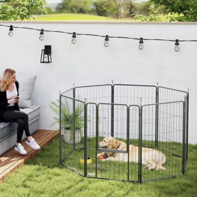 PawHut Large Dog Playpen Indoor/Outdoor, Foldable PlayPen with Lockable Door and Ground Stakes - Image 2