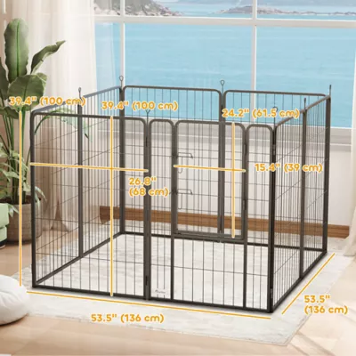 PawHut Large Dog Playpen Indoor/Outdoor, Foldable PlayPen with Lockable Door and Ground Stakes - Image 3