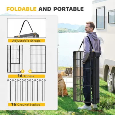 PawHut 16 Panels Dog Playpen with Strap, Portable, for Large Dogs, 47" Height - Image 5