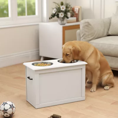 PawHut Large Elevated Pet Feeder with Storage and 2 Stainless Steel Dog Bowls - Image 2