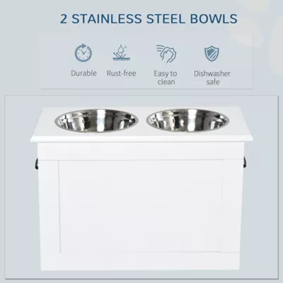 PawHut Large Elevated Pet Feeder with Storage and 2 Stainless Steel Dog Bowls - Image 5