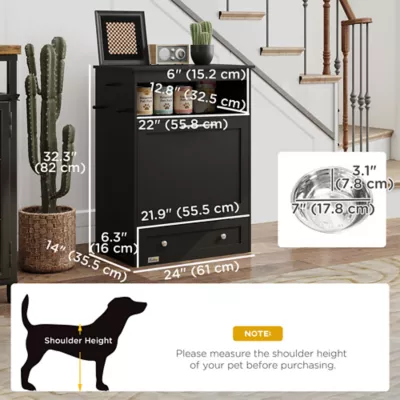 PawHut Pet Feeder Station Storage Cabinet, Dog Food Storage Container with Raised Bowls - Image 3