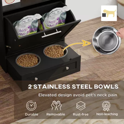 PawHut Pet Feeder Station Storage Cabinet, Dog Food Storage Container with Raised Bowls - Image 4