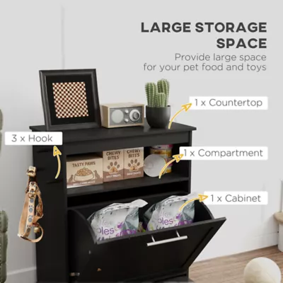 PawHut Pet Feeder Station Storage Cabinet, Dog Food Storage Container with Raised Bowls - Image 5