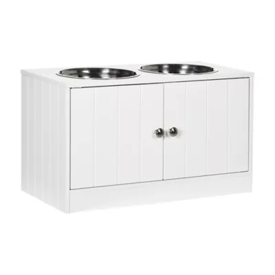 PawHut Elevated Dog Bowls for Large Dogs-Pet Feeding Station, Storage, 2 Stainless Steel Bowls - Image 1