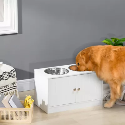 PawHut Elevated Dog Bowls for Large Dogs-Pet Feeding Station, Storage, 2 Stainless Steel Bowls - Image 2