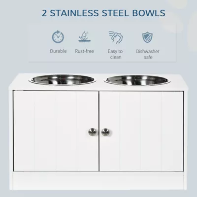 PawHut Elevated Dog Bowls for Large Dogs-Pet Feeding Station, Storage, 2 Stainless Steel Bowls - Image 4