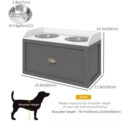 PawHut Elevated Pet Feeding Station with Storage and 2 Stainless Steel Bowls, 23.6"x11.8" x14.2" - Image 3
