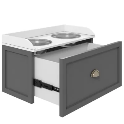 PawHut Elevated Pet Feeding Station with Storage and 2 Stainless Steel Bowls, 23.6"x11.8" x14.2" - Image 6
