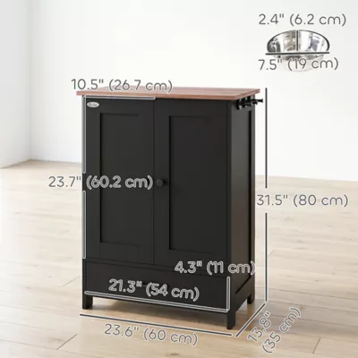 Dog Feeding Station and Storage w/ Hooks and Adjustable Shelf, 2 Bowls - Image 3