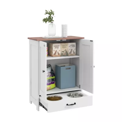 Dog Feeding Station and Storage w/ Hooks and Adjustable Shelf, 2 Bowls - Image 1